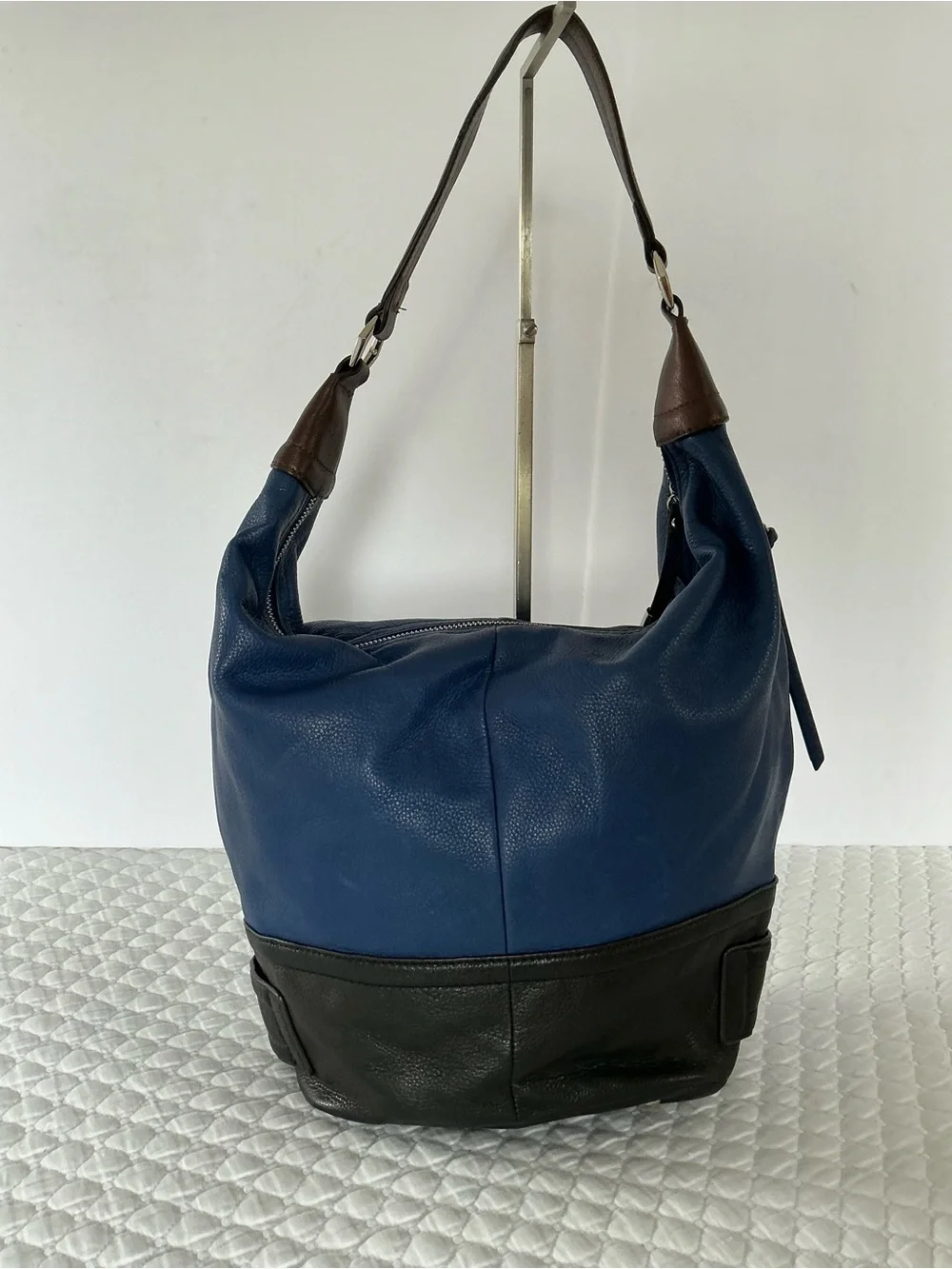 b. makowsky Blue, Black, Brown Pebble Leather Hobo Shoulder Bag